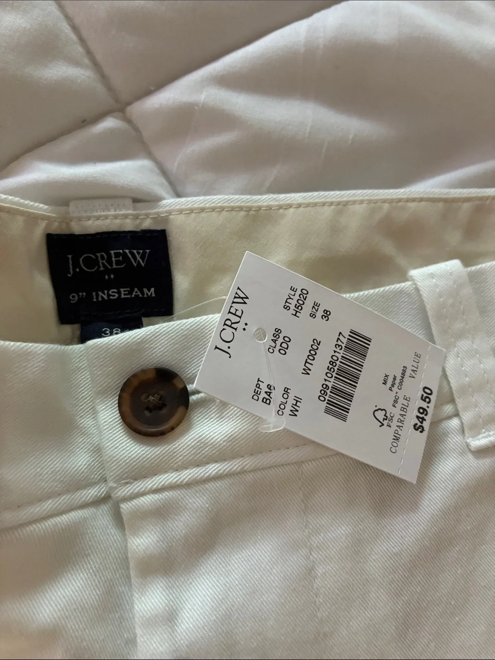 J. Crew White Flat-Front Cotton Chino Shorts